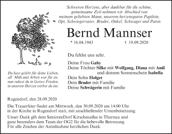 Anzeige von Bernd Mannser von MGO