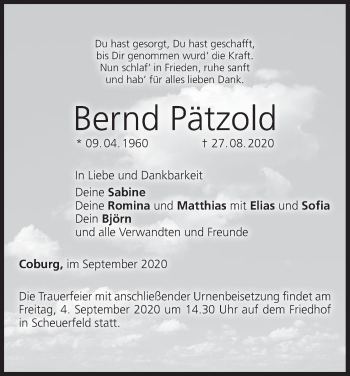 Anzeige von Bernd Pätzold von MGO