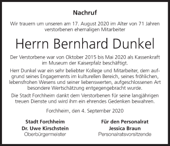 Anzeige von Bernhard Dunkel von MGO