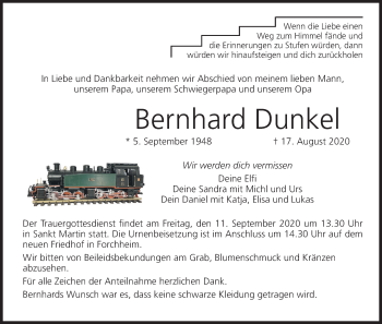 Anzeige von Bernhard Dunkel von MGO
