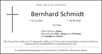 Anzeige von Bernhard Schmidt von MGO