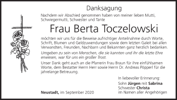 Anzeige von Berta Toczelowski von MGO