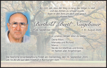 Anzeige von Berthold Neugebauer von MGO