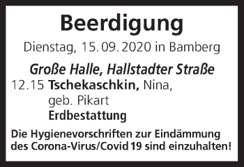 Anzeige von Bestattungen vom 15.09.2020 von MGO