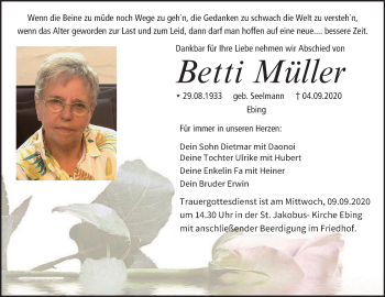 Anzeige von Betti Müller von MGO