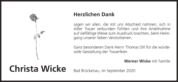 Anzeige von Christa Wicke von MGO