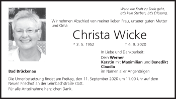 Anzeige von Christa Wicke von MGO