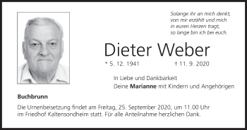 Anzeige von Dieter Weber von MGO