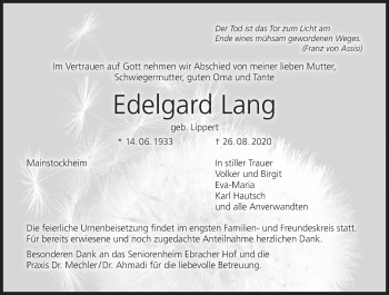 Anzeige von Edelgard Lang von MGO