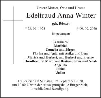 Anzeige von Edeltraud Anna Winter von MGO