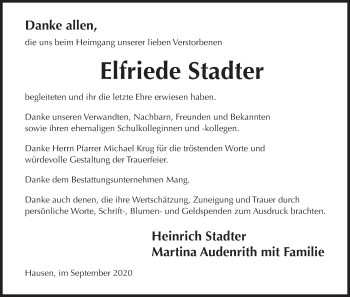 Anzeige von Elfriede Stadter von MGO