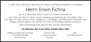 Anzeige von Erwin Fichna von MGO
