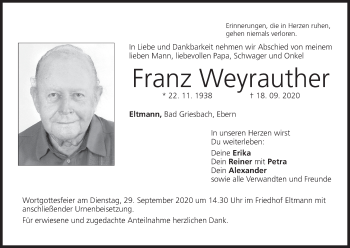 Anzeige von Franz Weyrauther von MGO