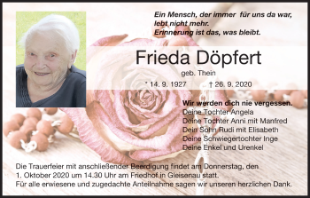 Anzeige von Frieda Döpfert von MGO