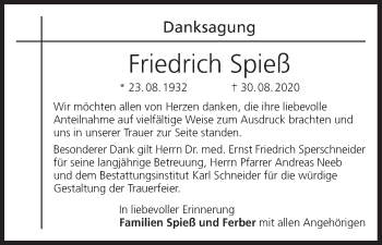 Anzeige von Friedrich Spieß von MGO