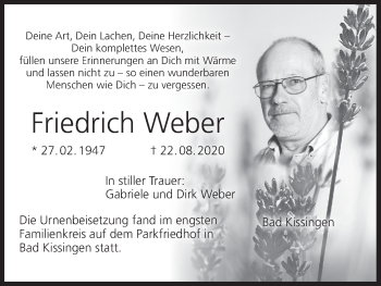 Anzeige von Friedrich Weber von MGO
