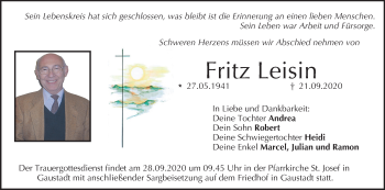 Anzeige von Fritz Leisin von MGO