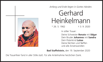 Anzeige von Gerhard Heinkelmann von MGO