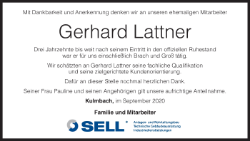 Anzeige von Gerhard Lattner von MGO