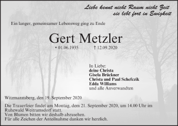 Anzeige von Gert Metzler von MGO