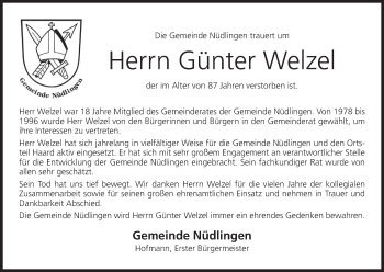 Anzeige von Günter Welzel von MGO