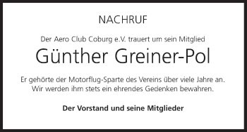 Anzeige von Günther Greiner-Pol von MGO