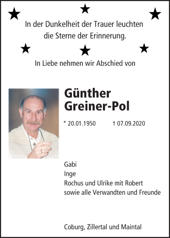 Anzeige von Günther Greiner-Pol von MGO
