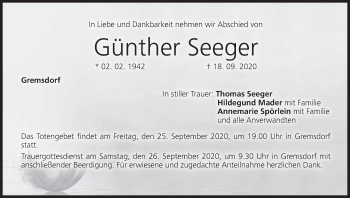 Anzeige von Günther Seeger von MGO