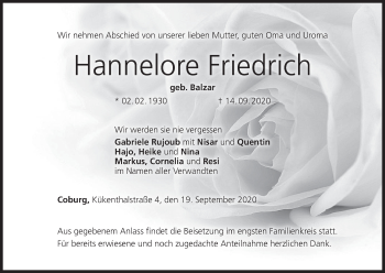 Anzeige von Hannelore Friedrich von MGO