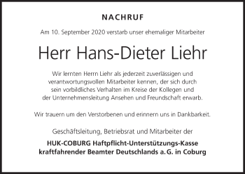 Anzeige von Hans-Dieter Liehr von MGO