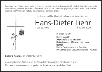 Anzeige von Hans-Dieter Liehr von MGO