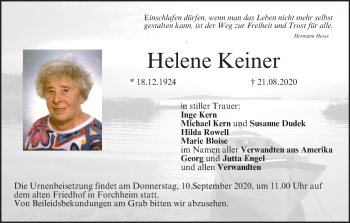 Anzeige von Helene Keiner von MGO