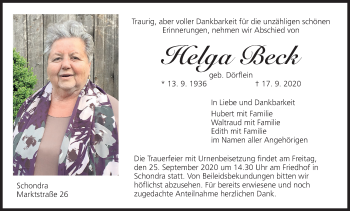 Anzeige von Helga Beck von MGO