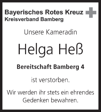 Anzeige von Helga Heß von MGO