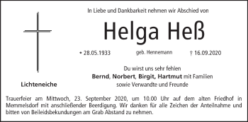Anzeige von Helga Heß von MGO