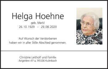 Anzeige von Helga Hoehne von MGO