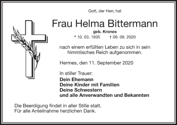 Anzeige von Helma Bittermann von MGO
