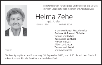 Anzeige von Helma Zehe von MGO