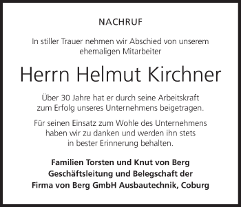 Anzeige von Helmut Kirchner von MGO