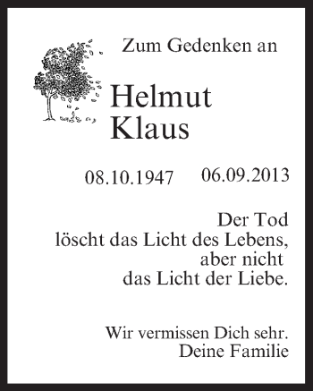 Anzeige von Helmut Klaus von MGO