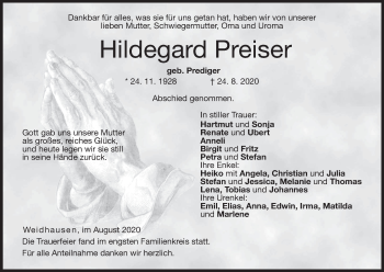 Anzeige von Hildegard Preiser von MGO