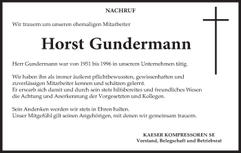 Anzeige von Horst Gundermann von MGO