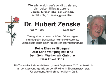 Anzeige von Hubert Zenske von MGO
