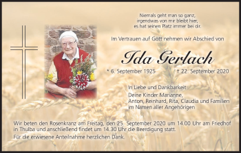 Anzeige von Ida  Gerlach von MGO