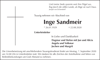 Anzeige von Inge Sandmeir von MGO