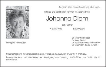 Anzeige von Johanna Diem von MGO