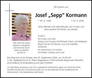 Anzeige von Josef  Kormann von MGO