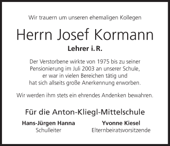 Anzeige von Josef  Kormann von MGO