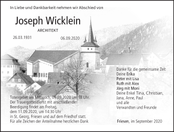 Anzeige von Joseph Wicklein von MGO
