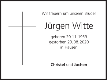 Anzeige von Jürgen Witte von MGO